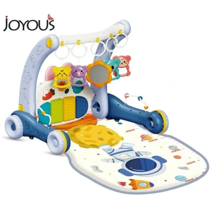 Joyous 2-in-1 Piano Play Gym and Walker | Musical Baby Walker with Activity Play Mat & Hanging Toys