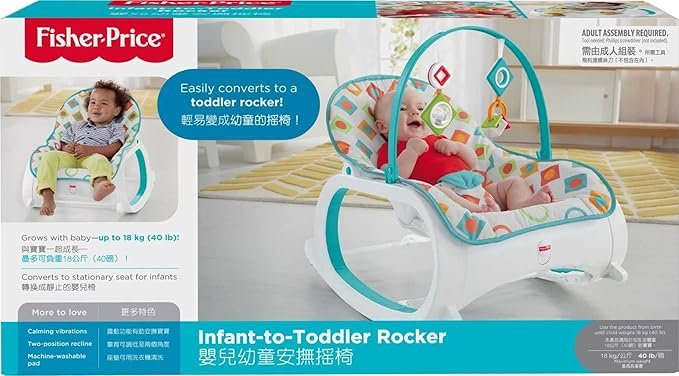 Fisher-Price Original Infant to Toddler Baby Rocker – Geo Diamonds Theme (Foldable & Portable)