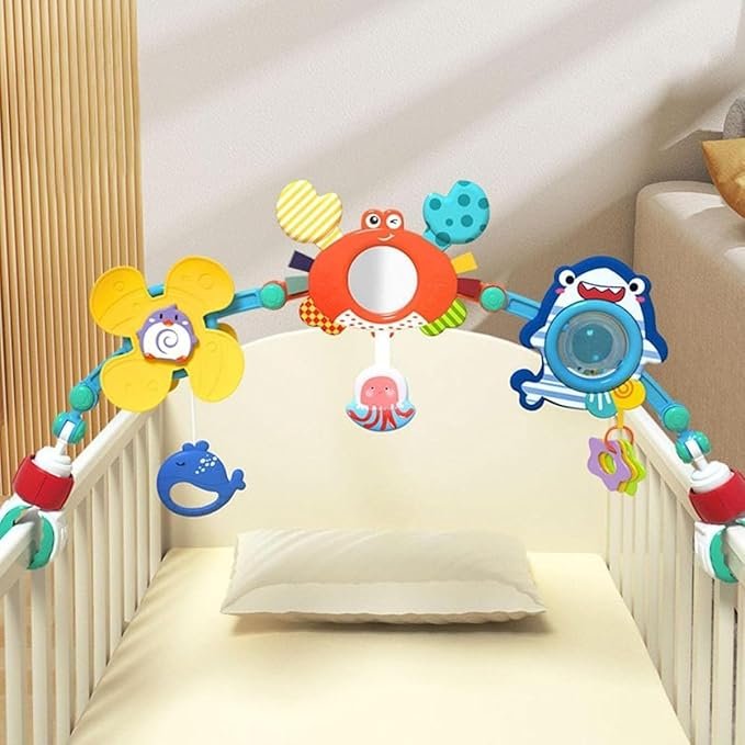 Baby Rocker Toys with Mirror Spinner, Rattles & Teether – Travel Activity Centre for Infants