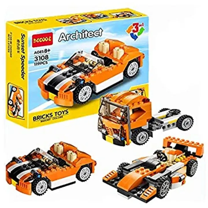 Architect Brick Toys Building Blocks Sunset Speeder 3-in-1 Car Set – 119 Pieces